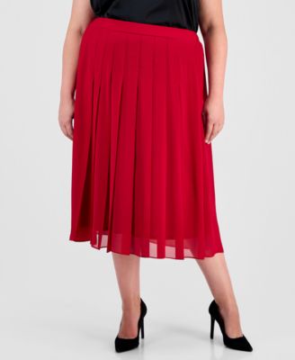 Plus Size Pull-On Pleated Midi Skirt