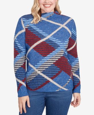 Women's Sunset Canyon Exploded Plaid Mock Neck Sweater