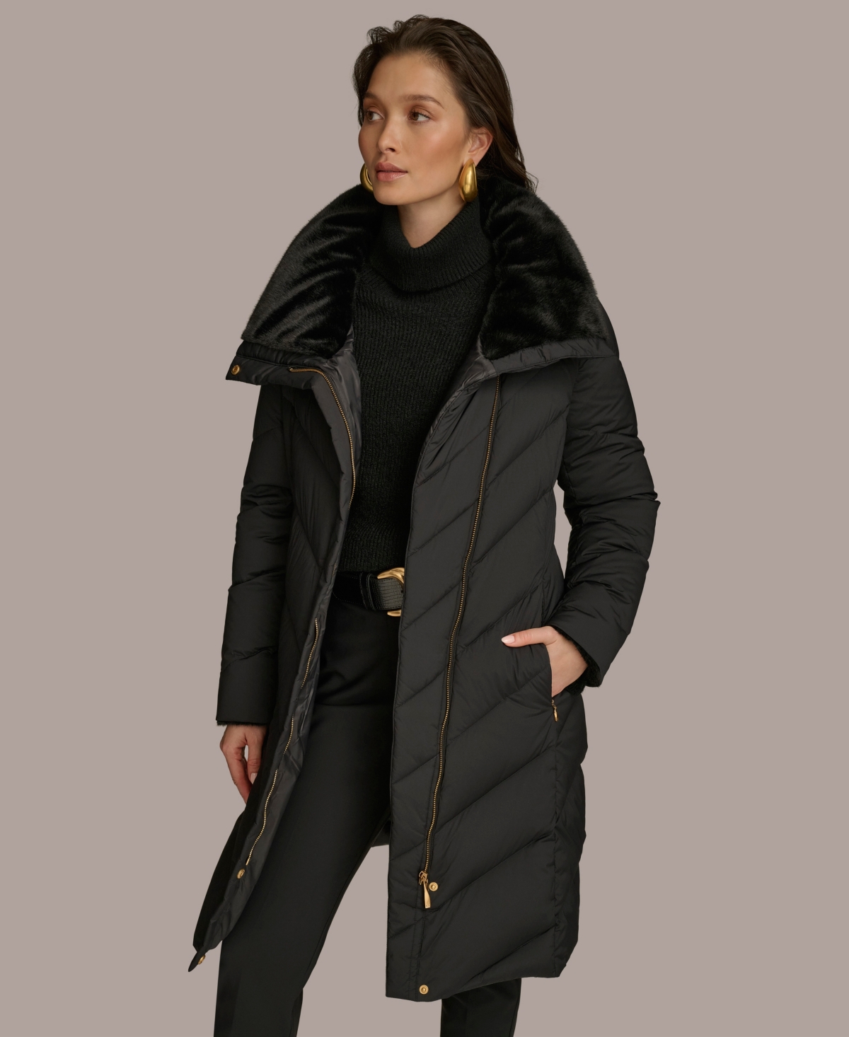 Donna Karan Women's Stretch Zip Closure Coat In Black