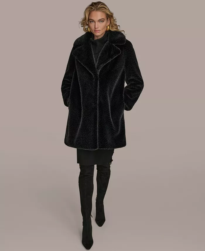 Women's Notched-Collar Faux-Fur Coat - thumbnail 4