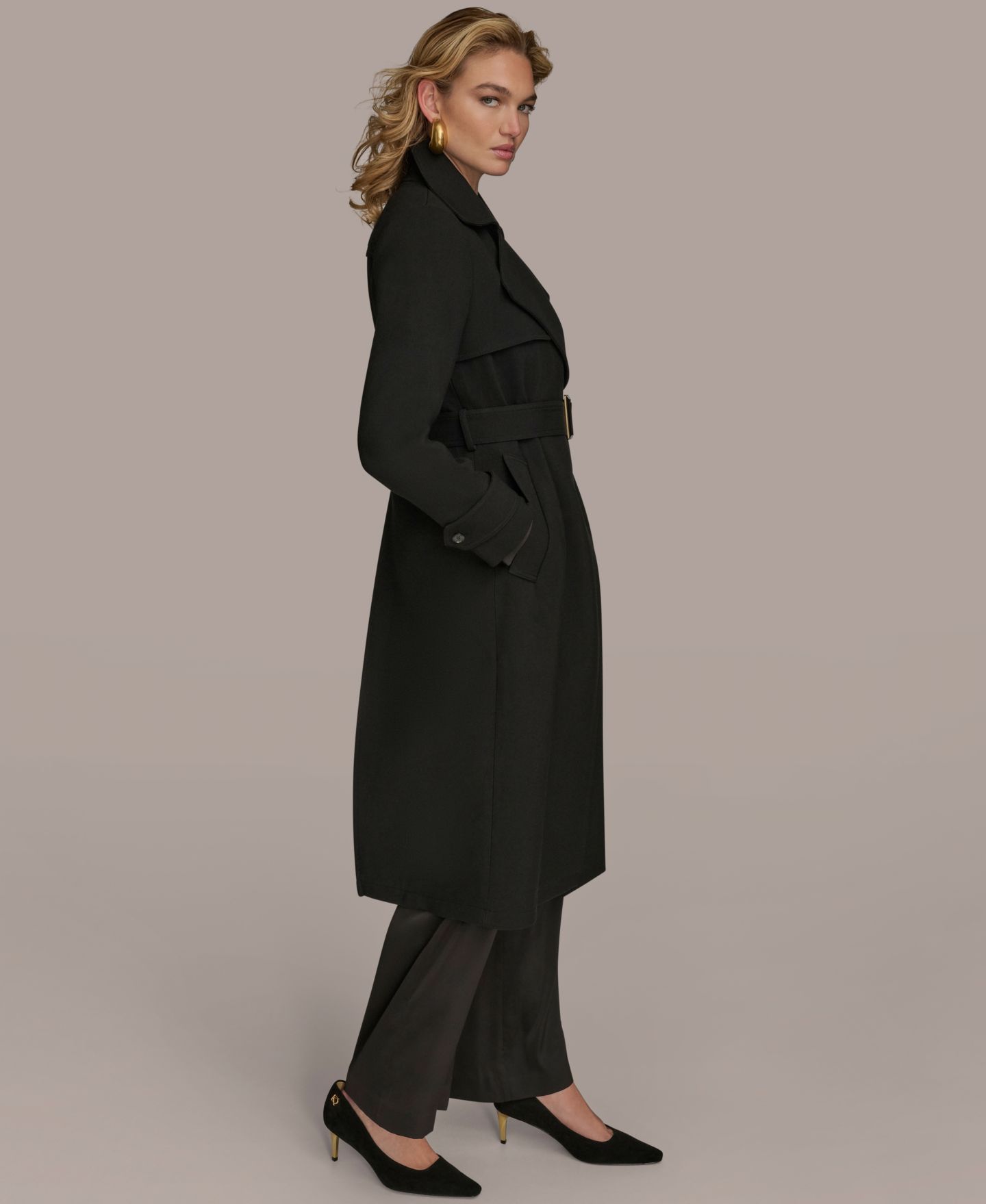 Женское пальто Donna Karan New York Belted Notched-Collar Trench, цвет: Чёрный — фото 3
