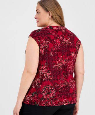 Plus Size Printed Sleeveless Cowl-Neck Top