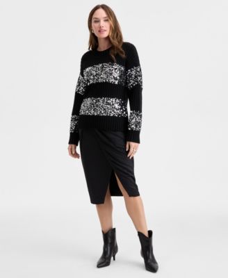 Women's Sequin Stripe Crewneck Sweater, Macy's Exclusive