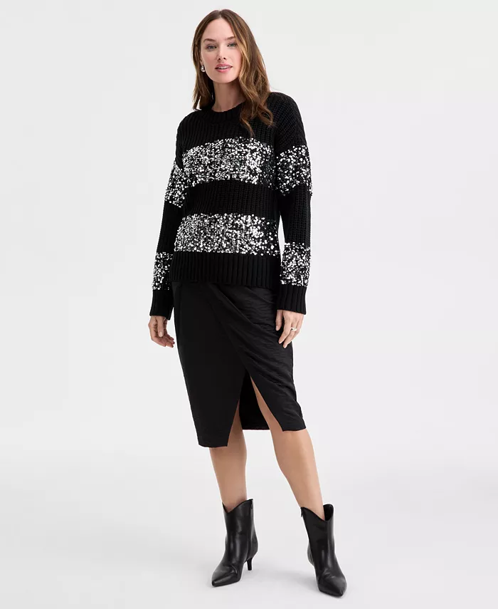 Women's Sequin Stripe Crewneck Sweater - thumbnail 5