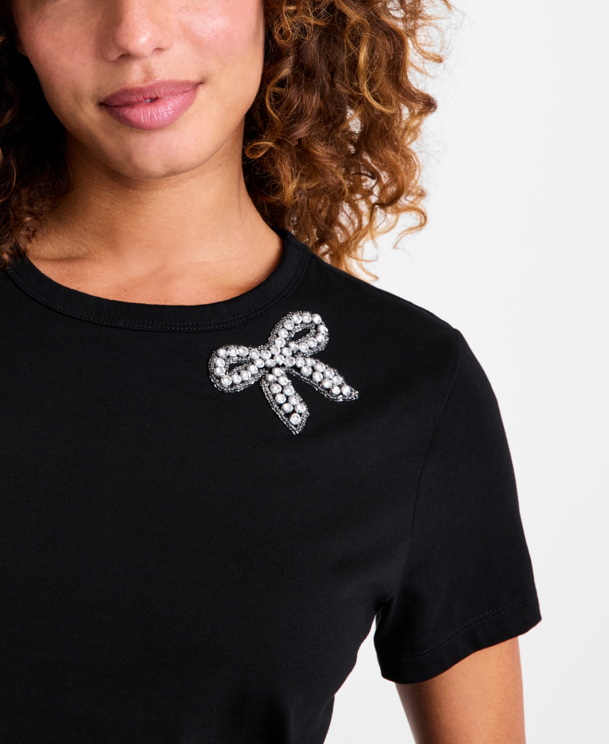On 34th Women's Knit Rhinestone Bow T-shirt, Macy's Exclusive In Black