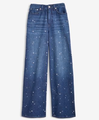 Women's Midnight-Wash Embellished Wide-Leg Jeans, Macy's Exclusive