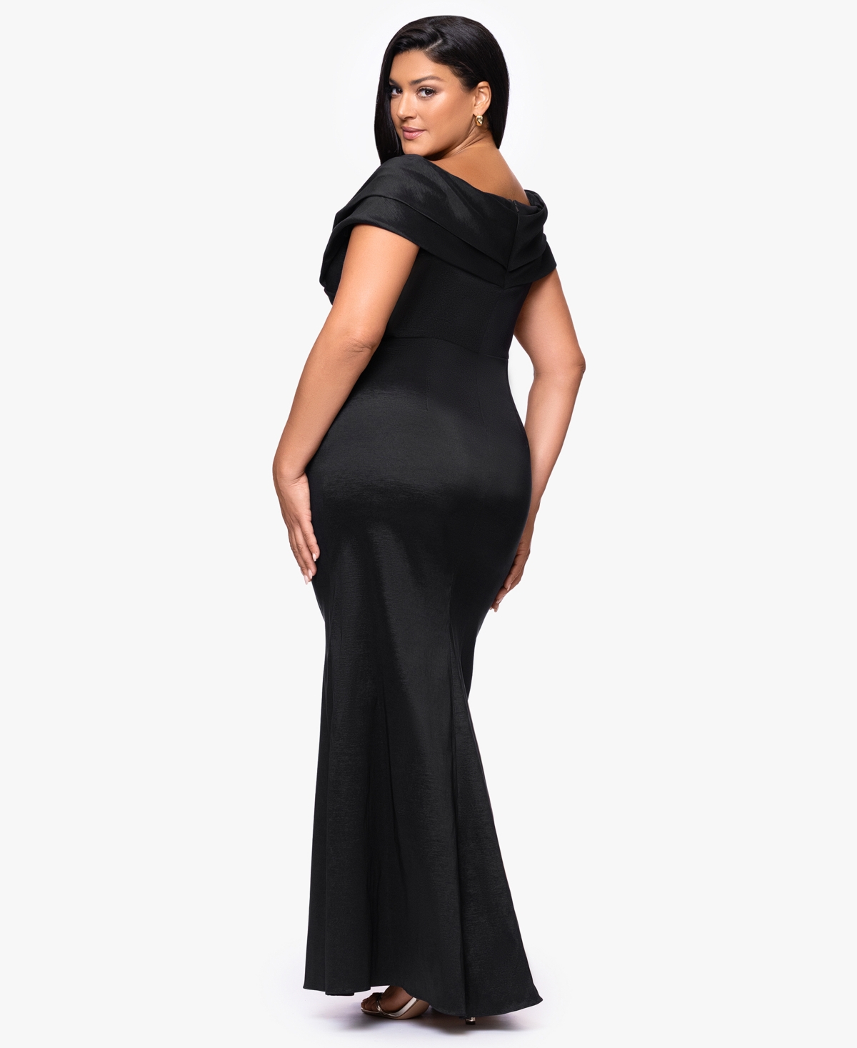 Betsy & Adam Plus Size Off-the-shoulder Dress In Black