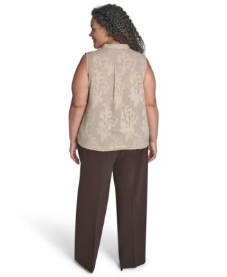 Plus Size Printed Faux-Wrap Sleeveless Blouse