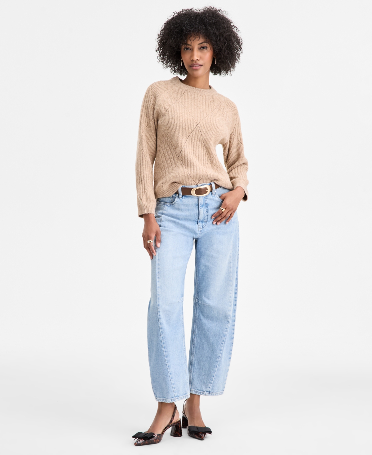 On 34th Women's Mixed-Argyle Crewneck Sweater, Macy's Exclusive