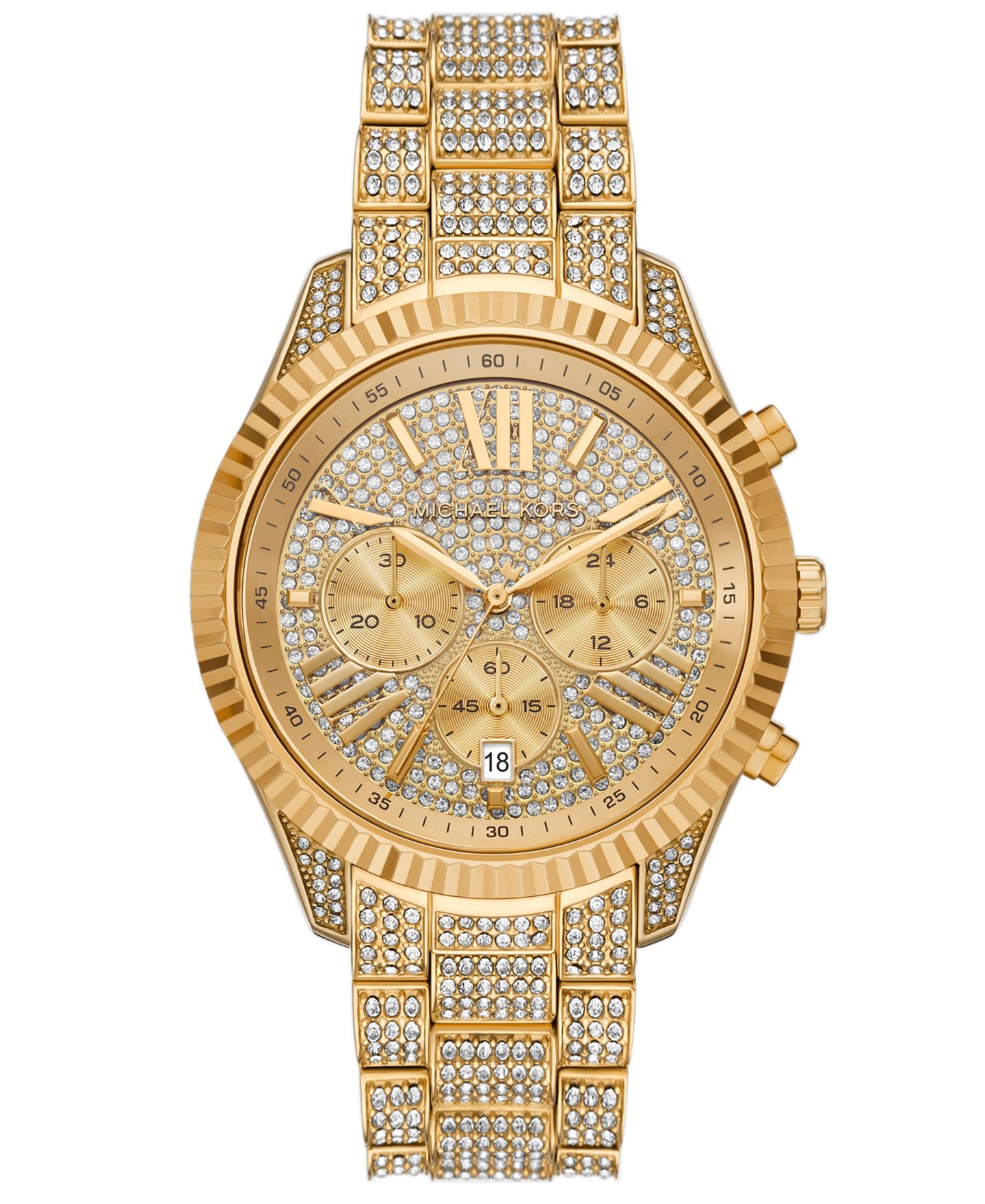 Женские часы Michael Kors Lexington Chronograph Gold-Tone Stainless Steel Watch, 42mm — фото 1