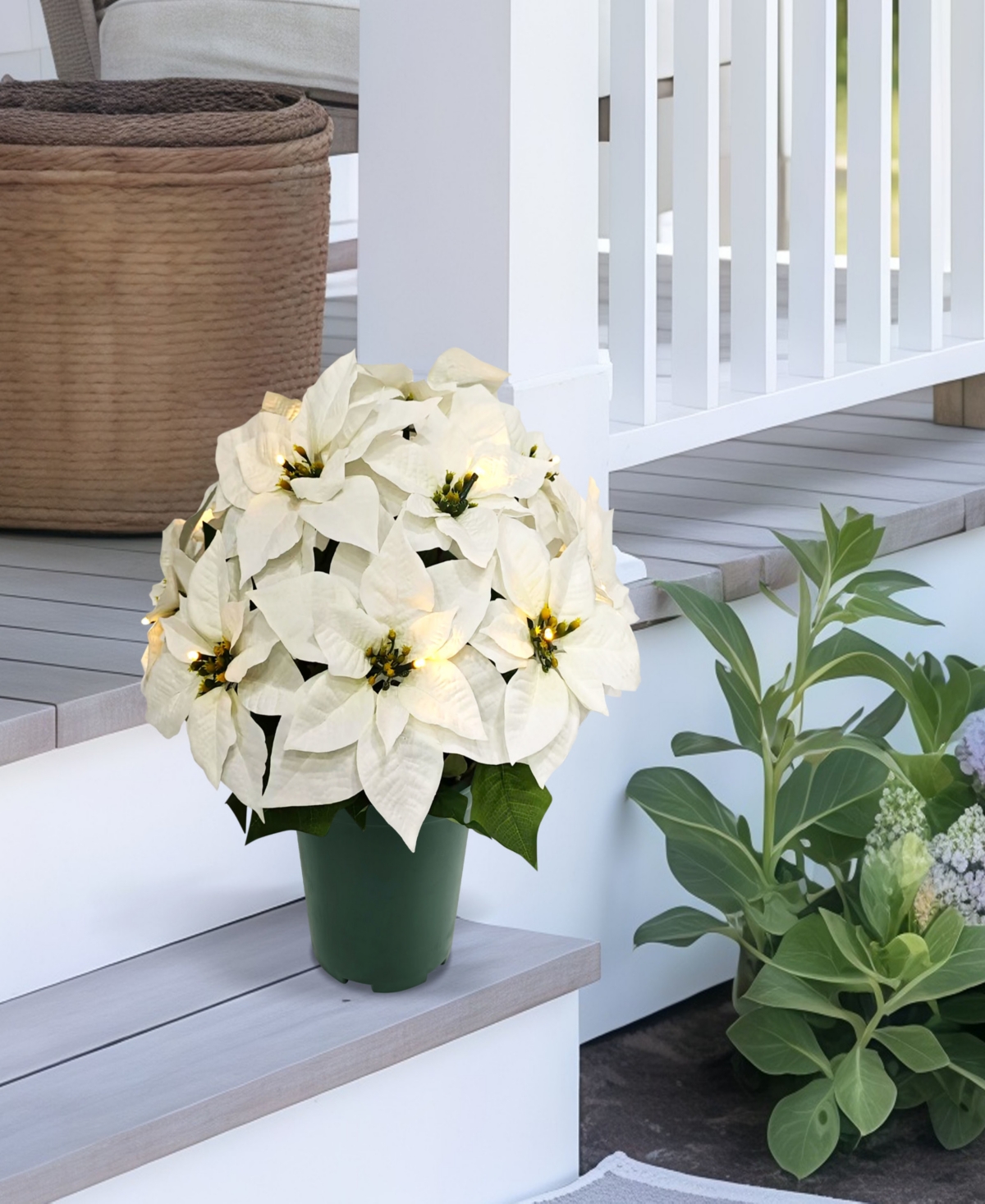 Puleo International Puleo 19" Pre-lit Artificial Potted White Poinsettias In White