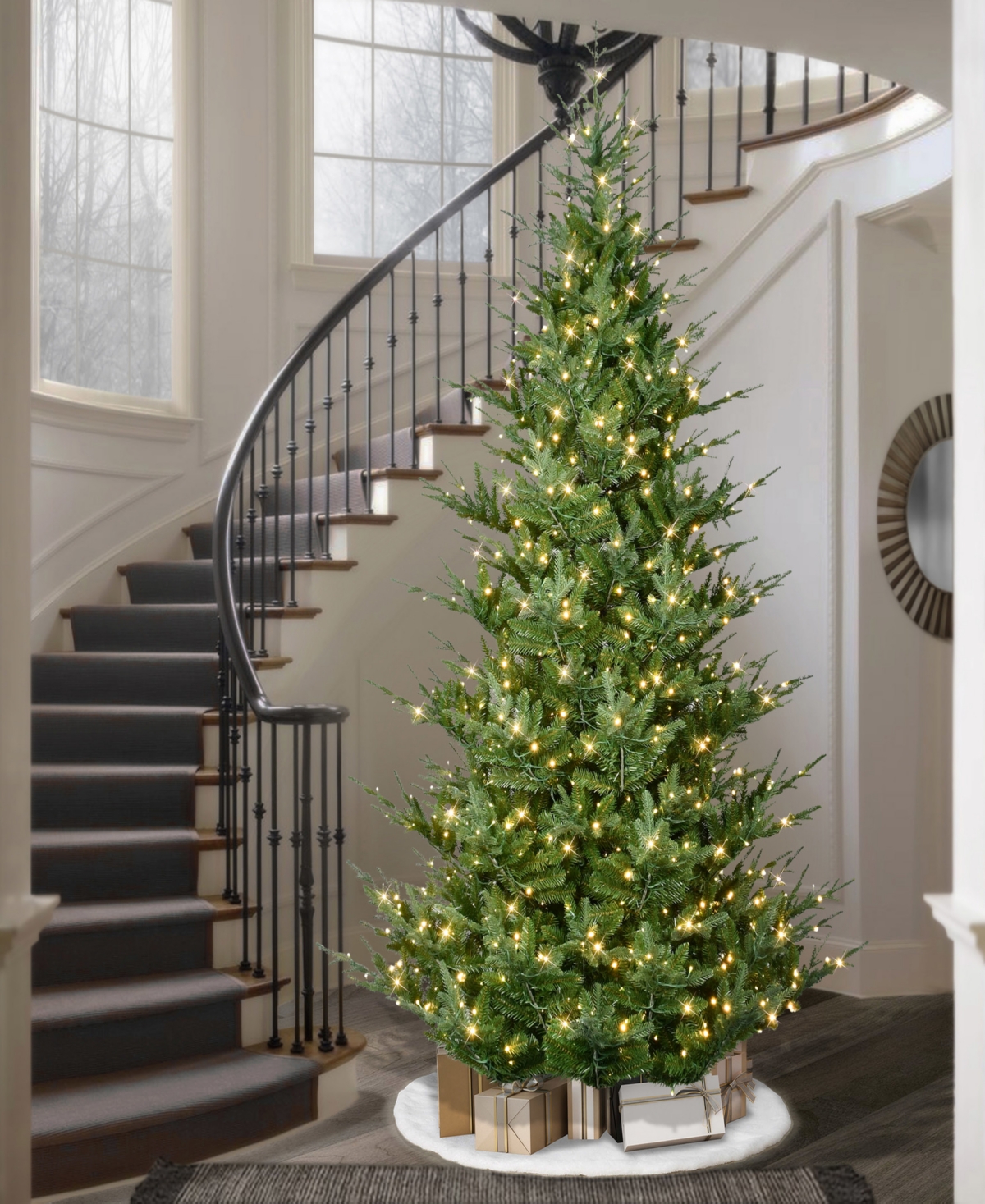Puleo 10' Pre-lit Artificial Hillside Spruce Tree In Green