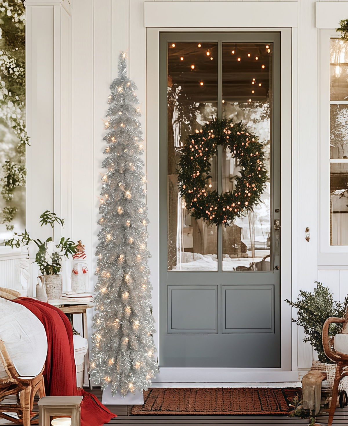 Puleo 6' Pre-lit Artificial Alpine Pencil Tree In Silver