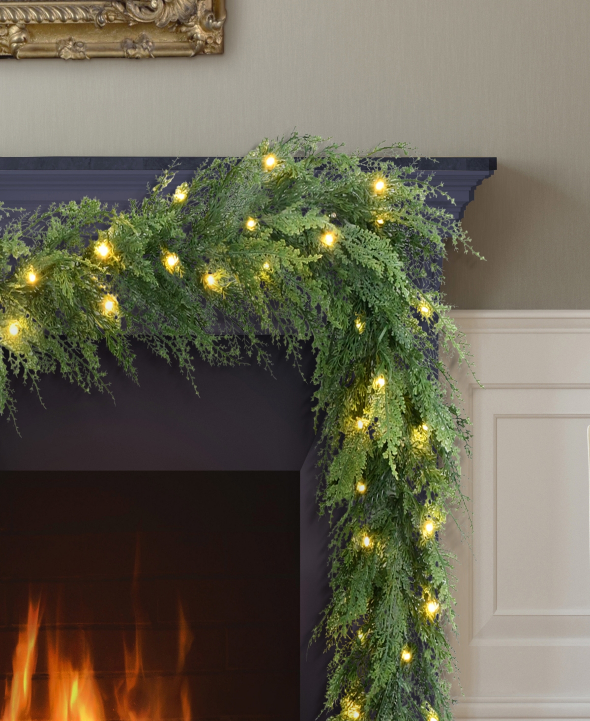 Puleo 9' X 10" Pre-lit Battery-operated Cedar Garland In Green