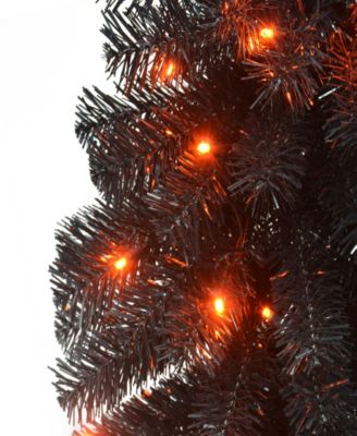 Puleo 4' Pre-Lit Black Tinsel Artificial Whimsical Halloween Tree