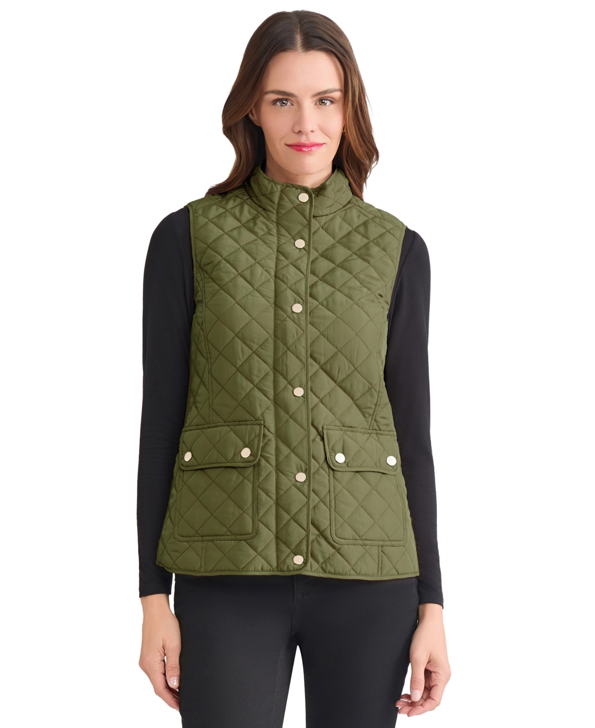 Jones New York Quilted Vest In Green