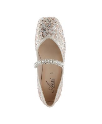 Women's Kailyn Jeweled Slip-On Flats with Crystal-Encrusted Upper, Stretch Strap with Pearls, Cushioned Insole, Slip-Resistant Rubber Outsole