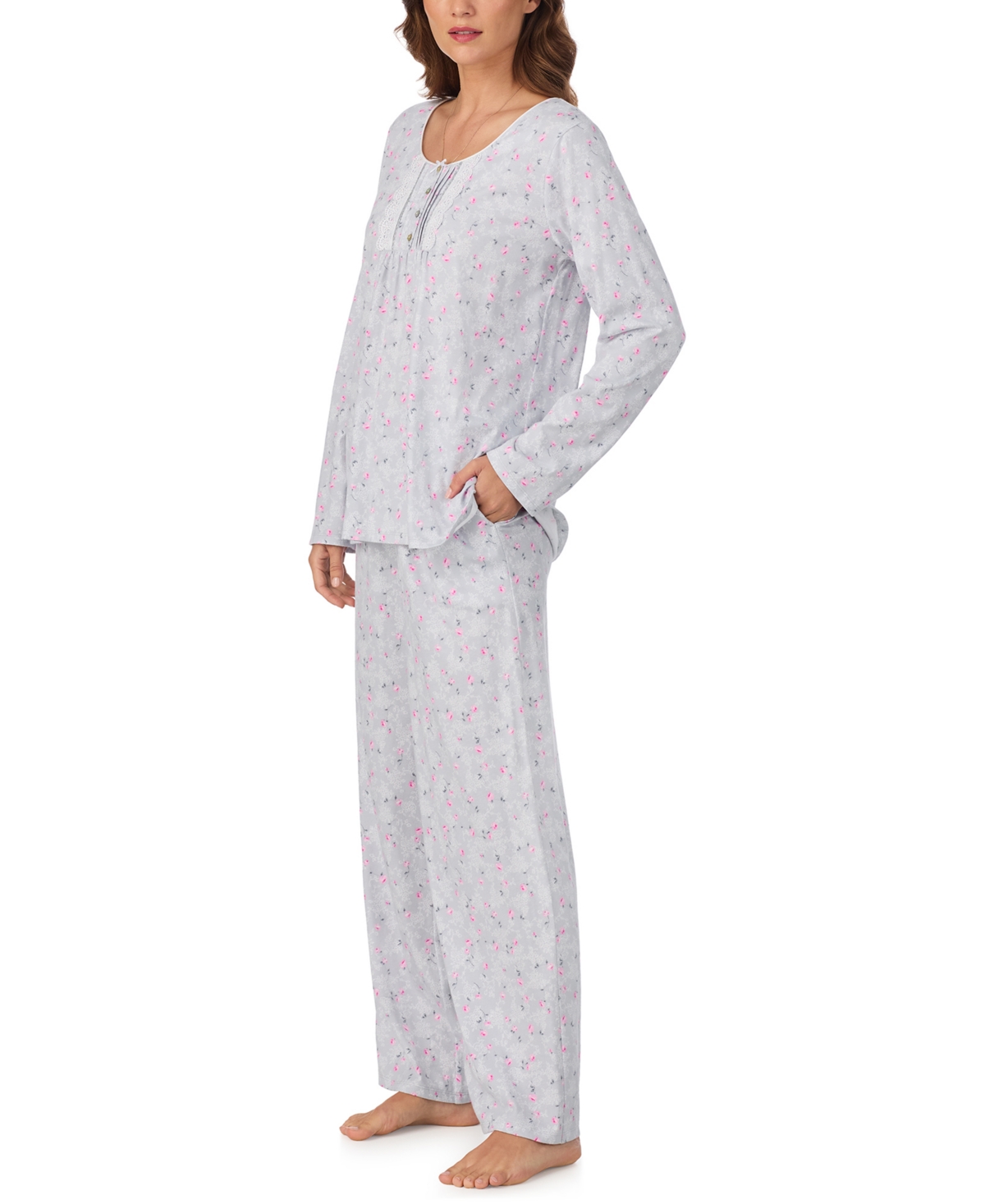 Eileen West Women's Brushed Cotton Jersey Long Sleeve Pajama Set In White