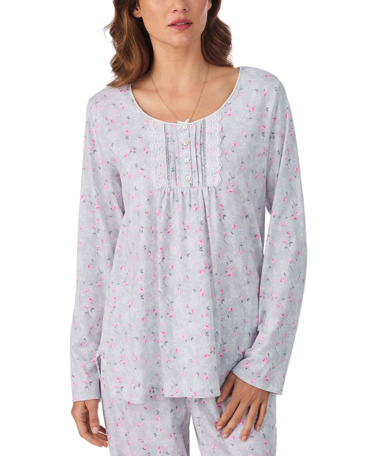 Eileen West Women's Brushed Cotton Jersey Long Sleeve Pajama Set In White
