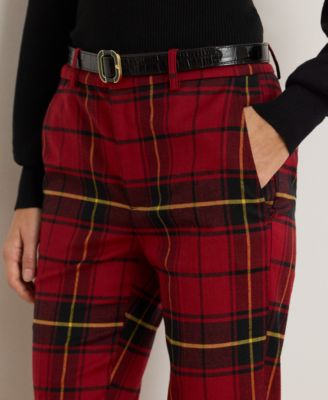 Petite Checked Mid Rise Cropped Pants
