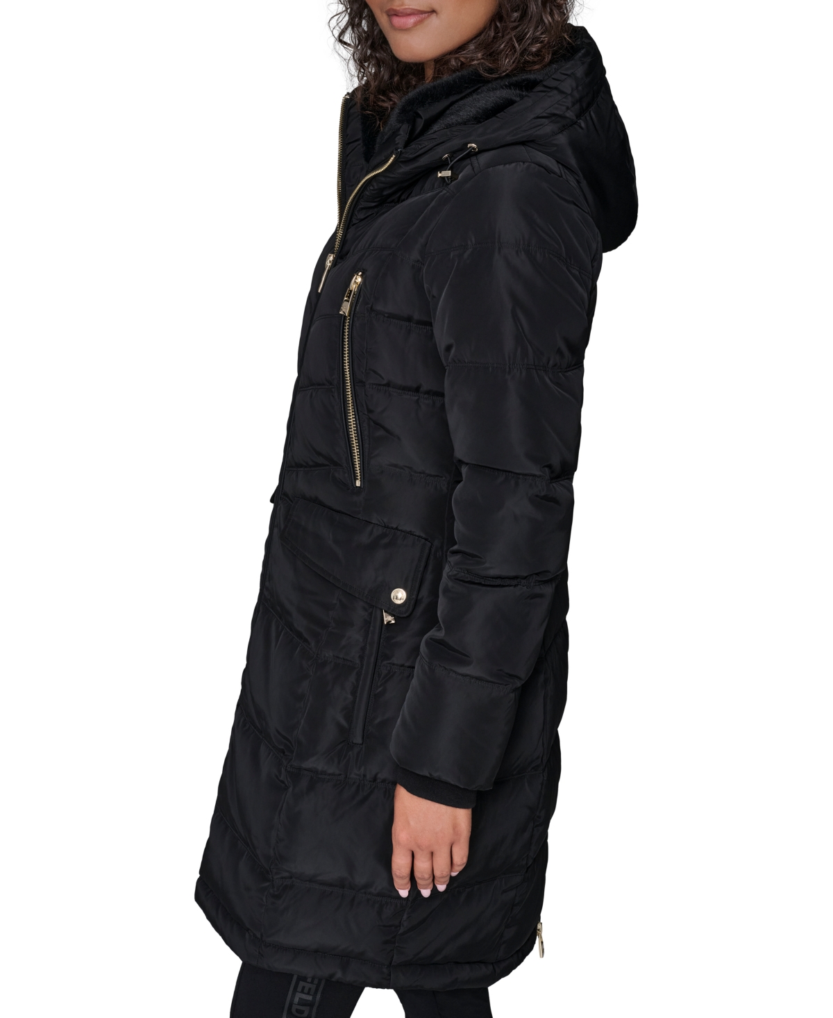 Karl Lagerfeld Women's Hooded Luxe Twill Detail Puffer Coat In Black