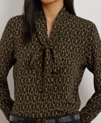 Women's Chain-Print Tie-Neck Blouse