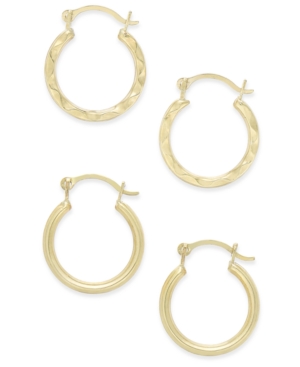 image of Duo Set of Small Round Hoop Earrings in 10k Gold