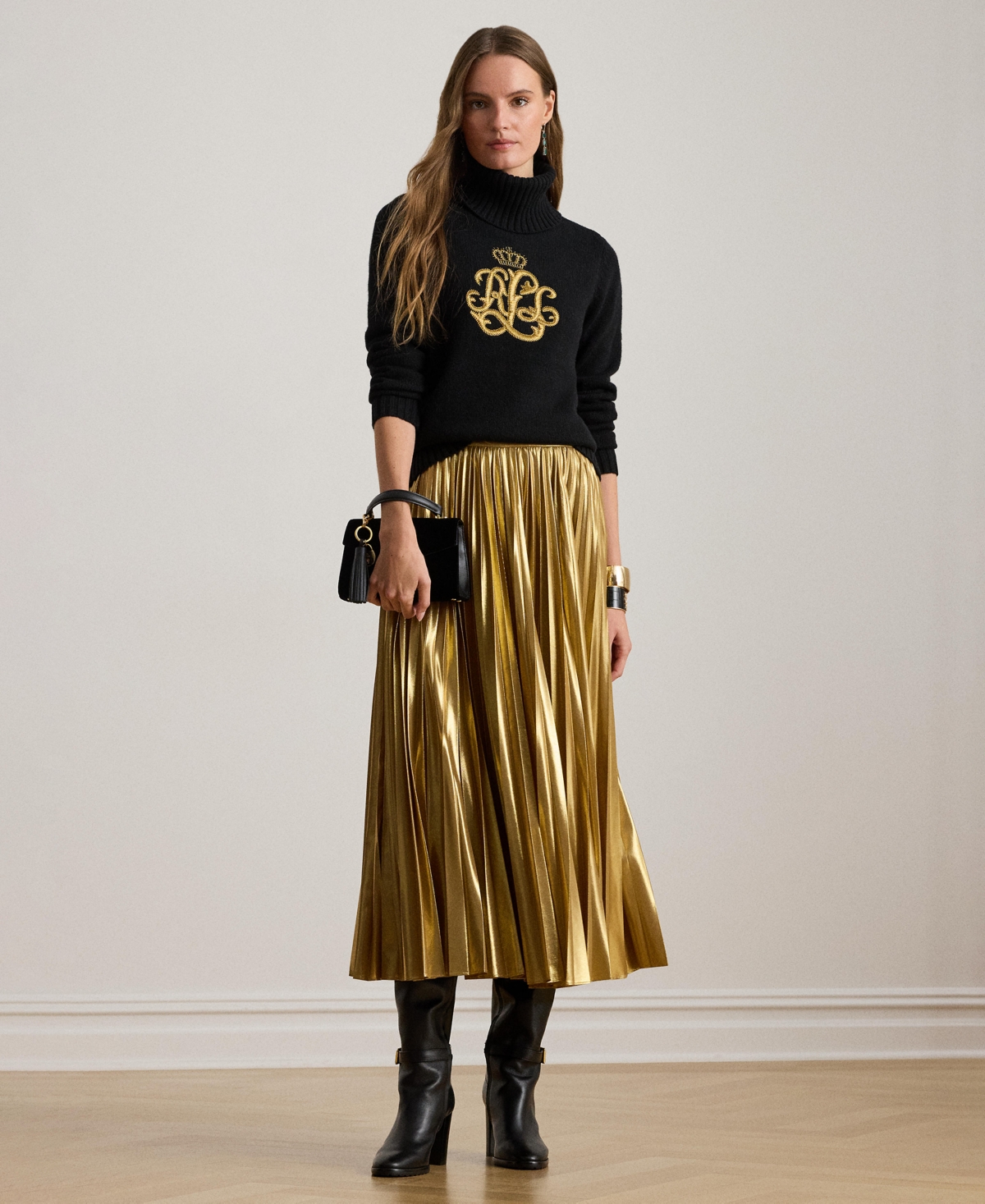 Ralph Lauren Women's Logo Detail Turtle Neck Sweater In Black