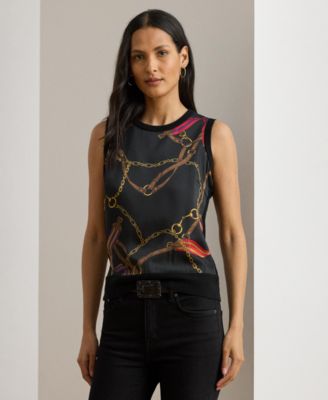 Women's Belting-Print Sleeveless Sweater Top