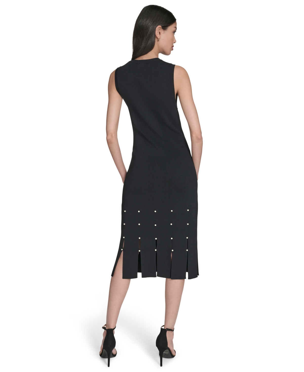 Vince Camuto Petite Sweater Slit Hem Midi Dress In Black