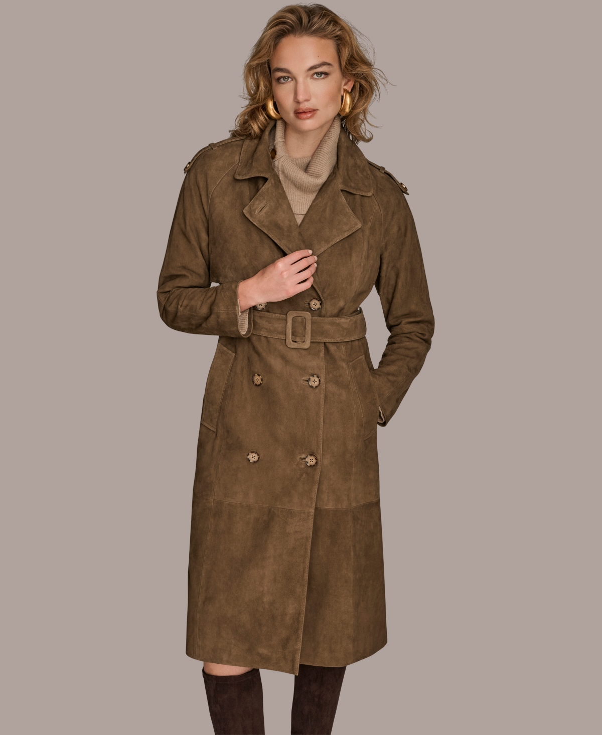 Donna Karan Women's Double Breasted Belted Trench Coat In Brown