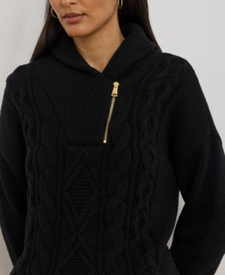 Women's Cable Shawl-Collar Quarter-Zip Sweater