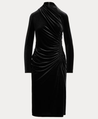Women's Velvet Asymmetrical Neck Dress