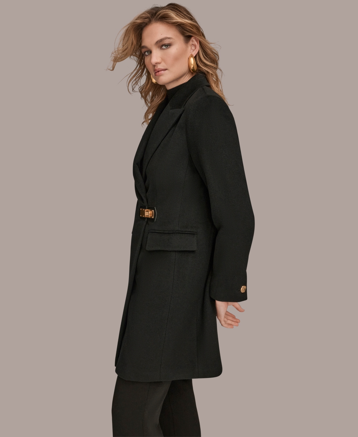 Donna Karan Women's Buttoned Notch Collared Coat In Black