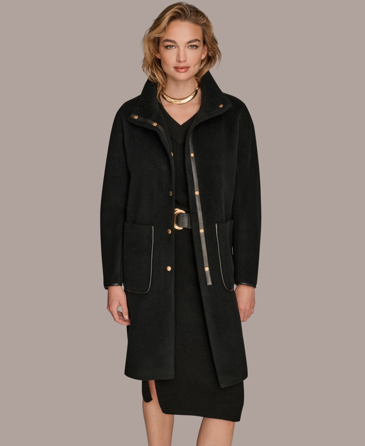 Donna Karan New York Women's Snap Button Scarf Coat