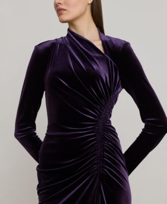 Women's Velvet Asymmetrical Neck Dress