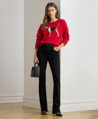 Women's Intarsia-Knit Dachshund Cotton Sweater, Regular & Petite