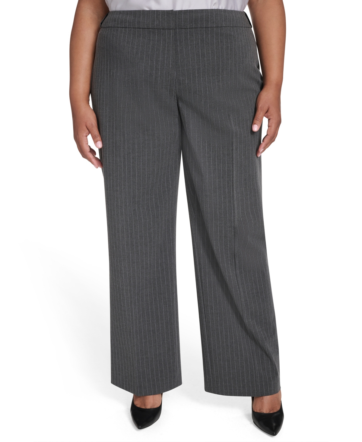 Calvin Klein Plus Size Pinstriped Mid Rise Pants In White