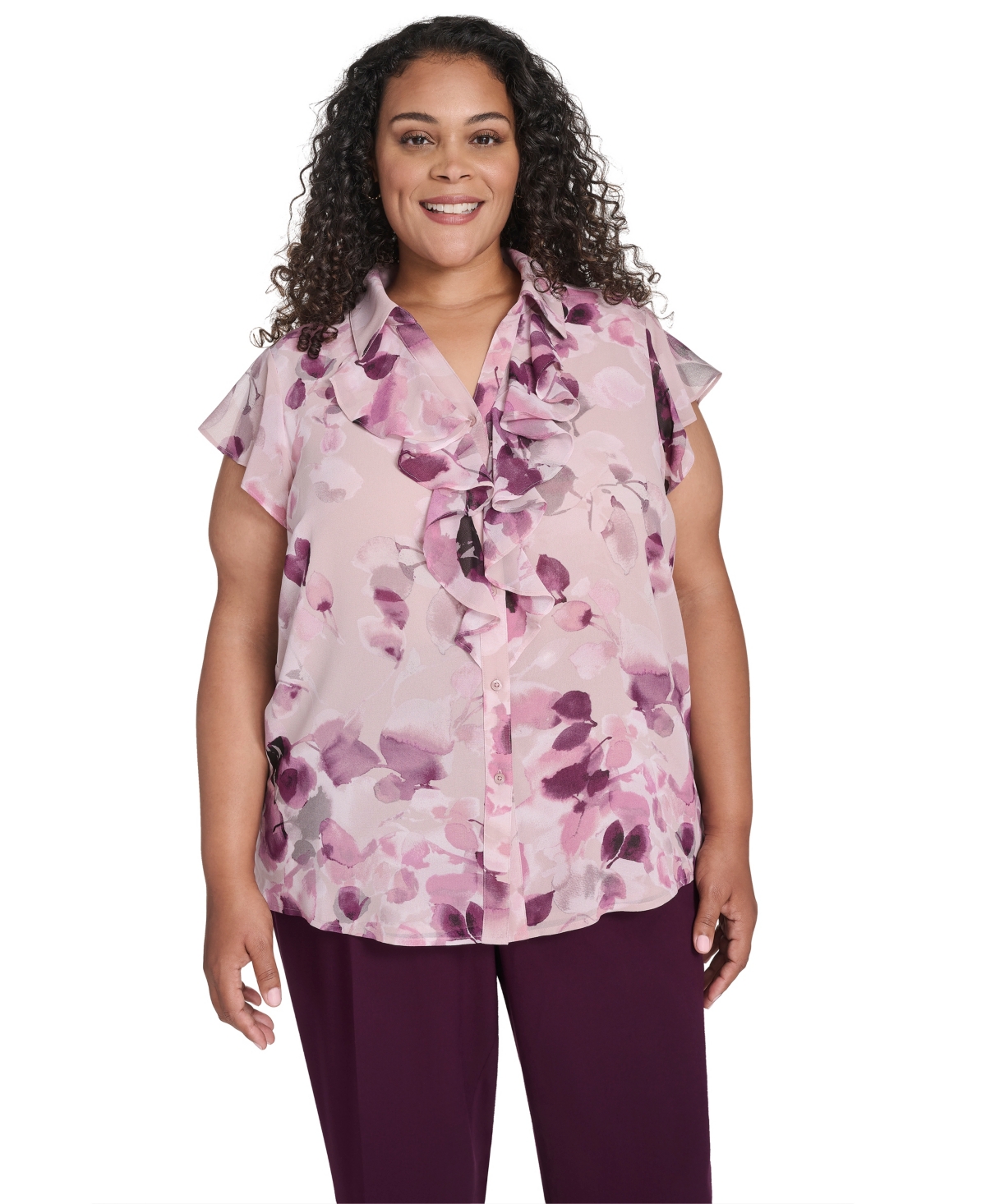 Calvin Klein Plus Size Ruffle Front Short Sleeve Top