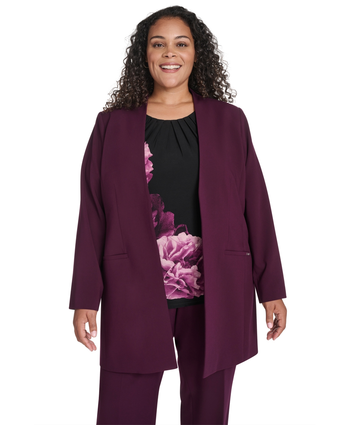 Calvin Klein Plus Size Long Sleeve Blazer In Purple