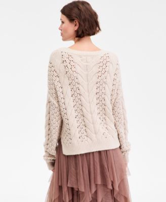 Women's Pointelle Cable Crew Neck Sweater
