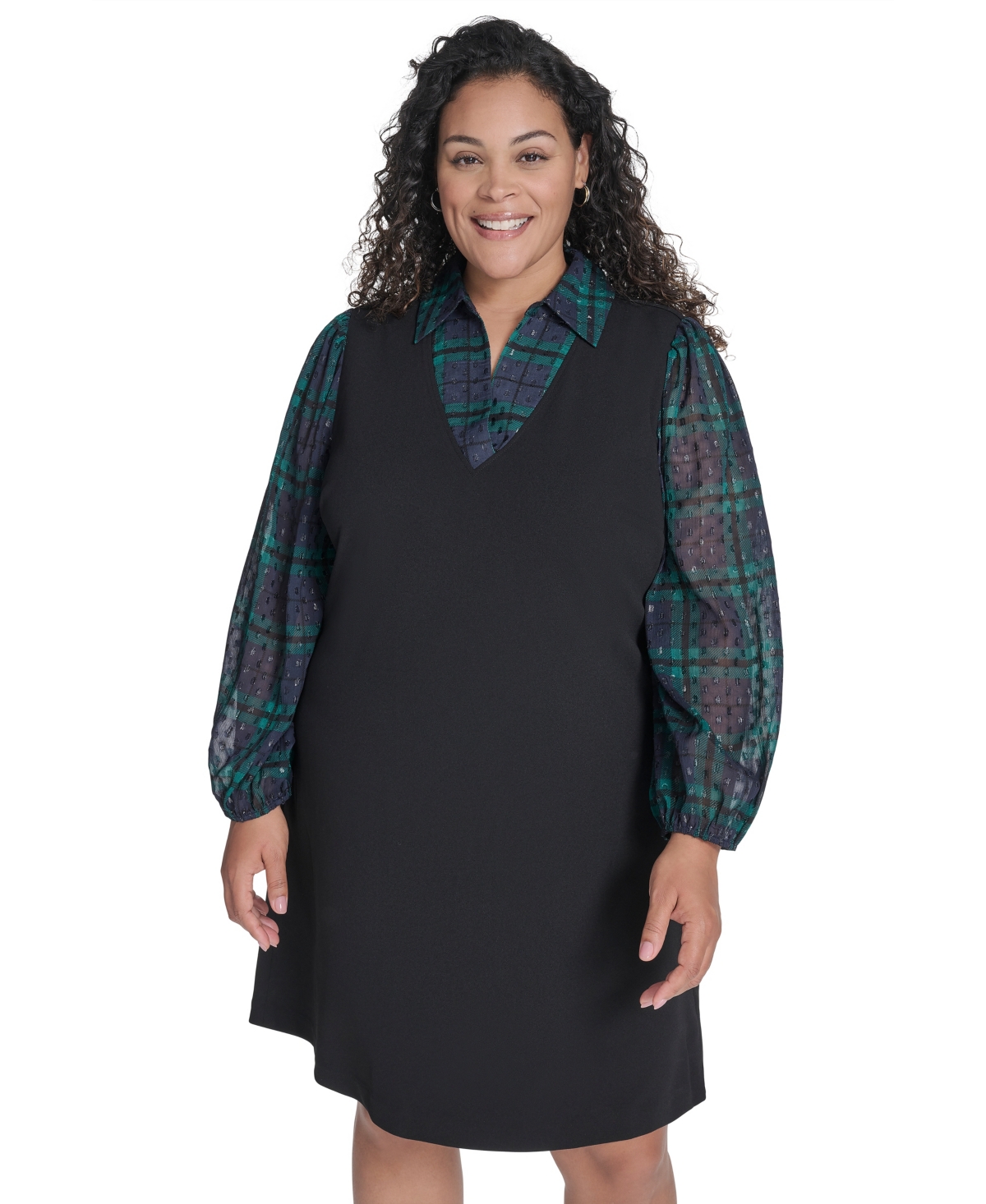 Tommy Hilfiger Plus Size Long Sleeve A-line Dress In Multi