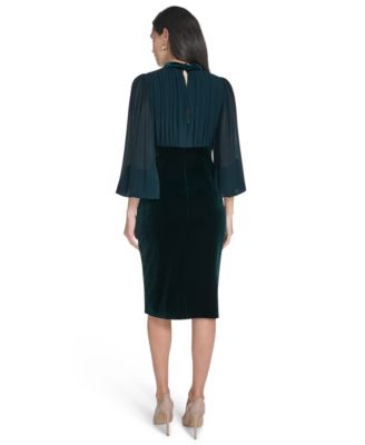 Women's V-Neck with Chiffon Sleeve and Back Yoke Bodycon Dress