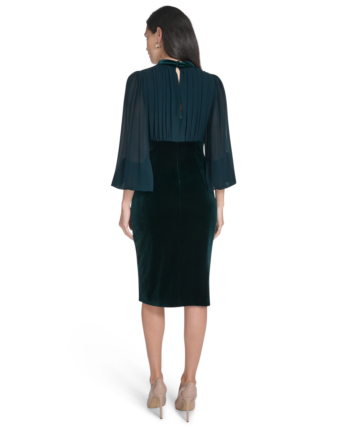 Jessica Howard Women's V-neck With Chiffon Sleeve And Back Yoke Bodycon Dress In Green