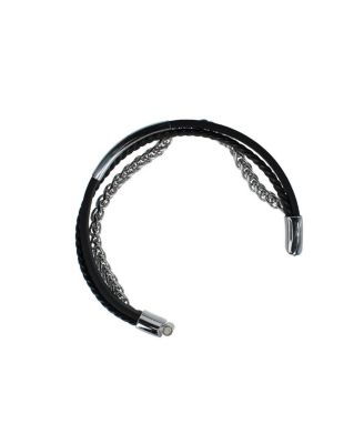 Zaid Metal and Leather Triple Strand Secure Clasp Bracelet