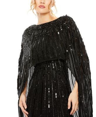 Women's Embellished Column Cape Gown