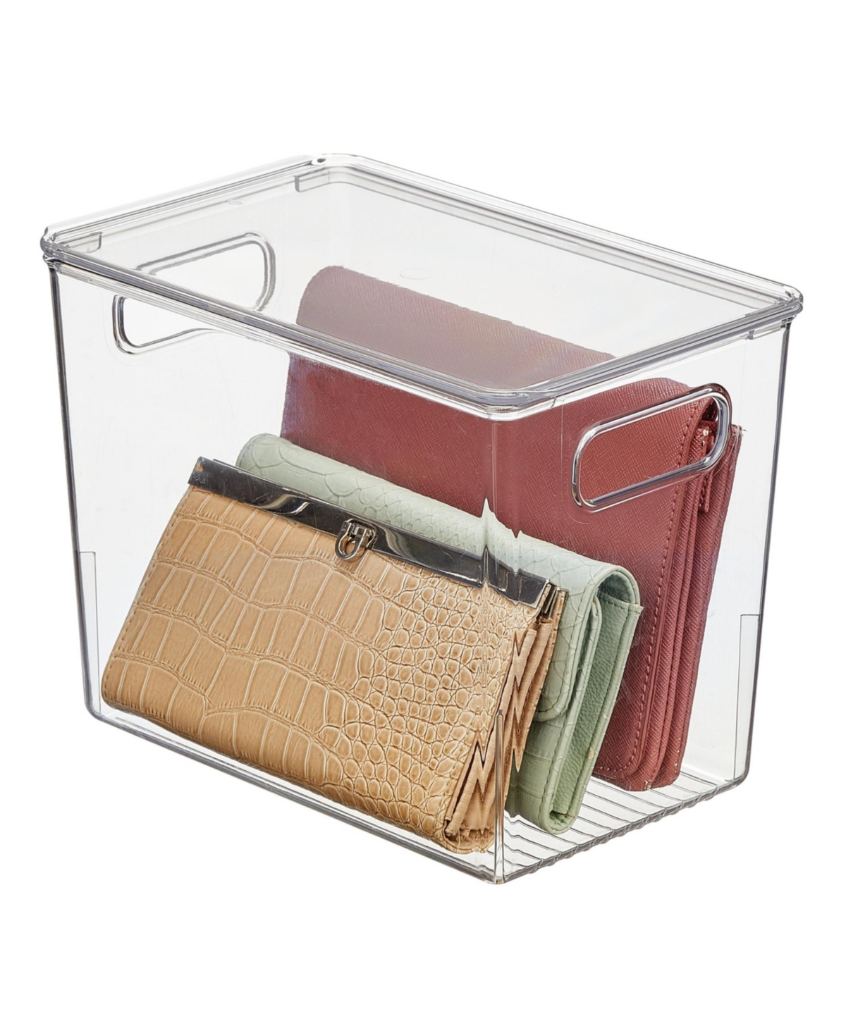 mDesign Slim Plastic Stacking Kitchen Bin Box, Handles/Lid, 6 Pack, Clear, Usa Made