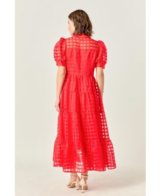 Women's Gridded Organza Tiered Maxi Dress