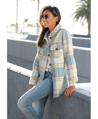 Women's Plaid Shirt Jacket Stylish Button-Up Lightweight Outerwear