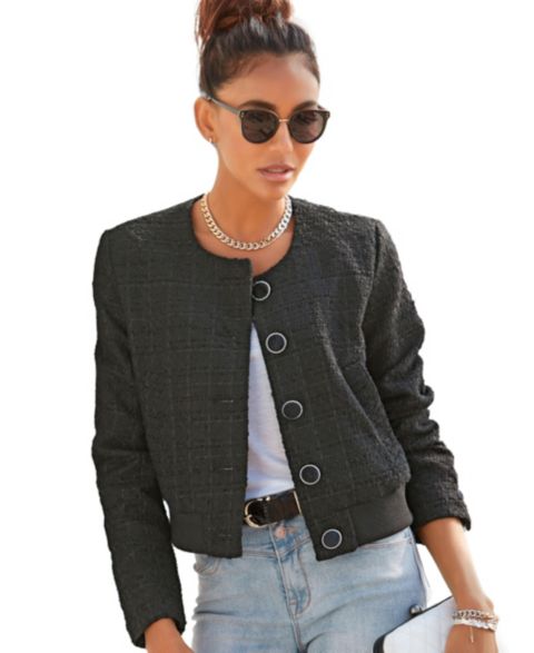 Женская куртка LASCANA Round Neckline Tweed with Pockets, цвет: Bk